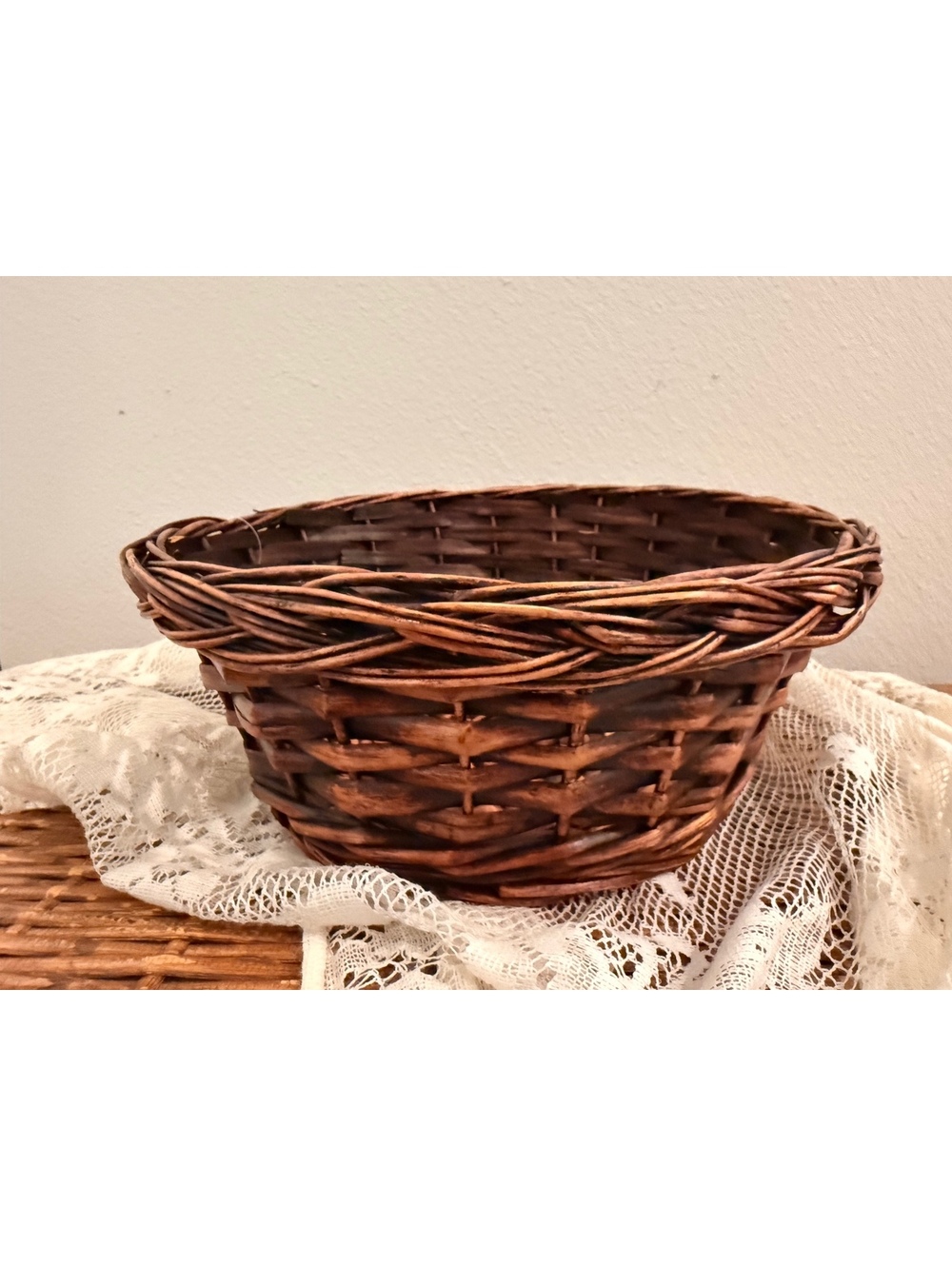 Handwoven Dark Brown Wicker Basket- 11 inch